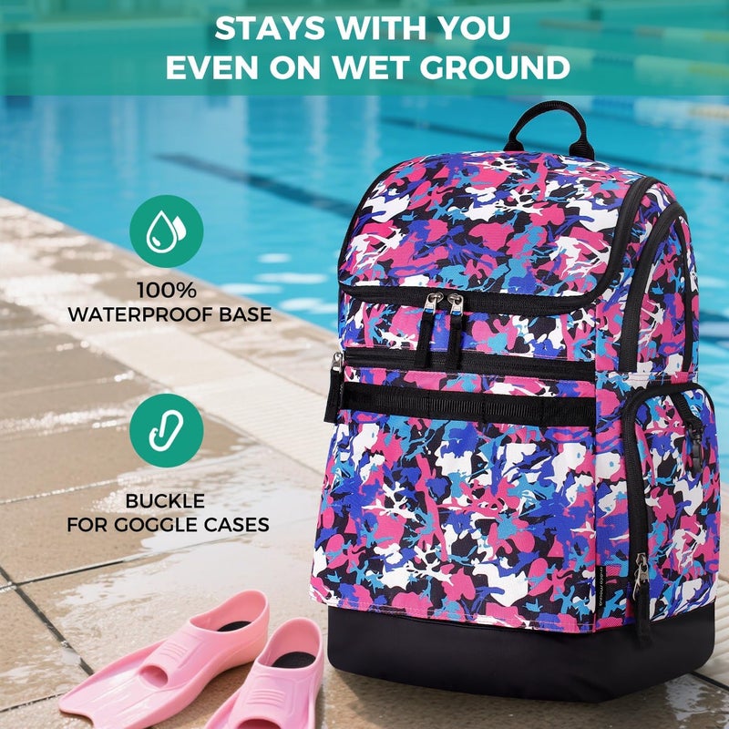 Choco Mocha Swim Backpack Girls, 35L Swimming Bag for Kids with Wet and Dry Compartments, Swim Gear Bag Camo Pink - Image 5